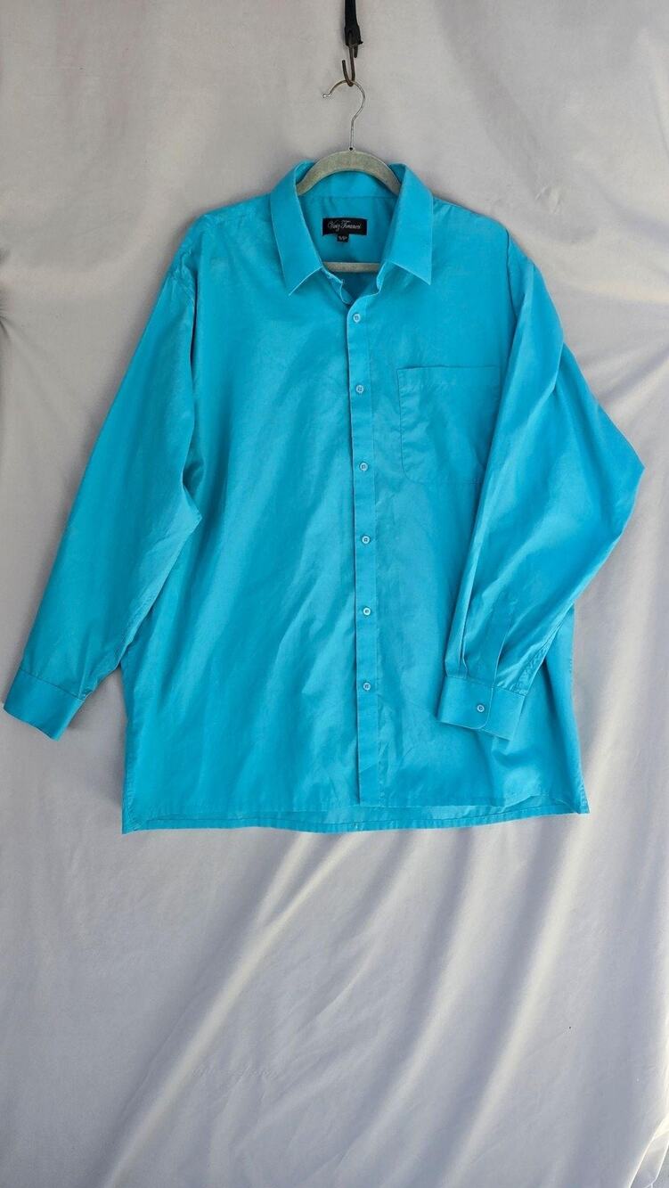Viviz Forancci Shirt Mens 18.5 36/37 Blue Solid Long Sleeve Button Front Dress